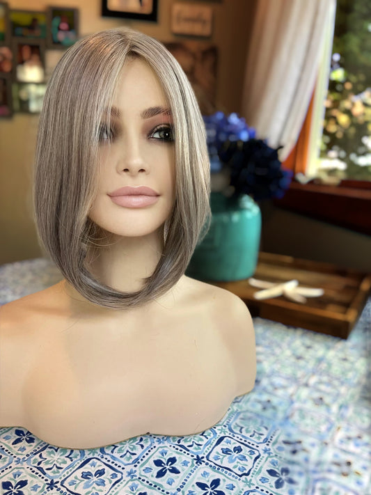 Gray Blend 12” Long Topper Easi Part XL Jon Renau Wig Hair Loss Topper Advanced Hair Loss Large 100% Hand Tied Base Premium Fine Denier Hair