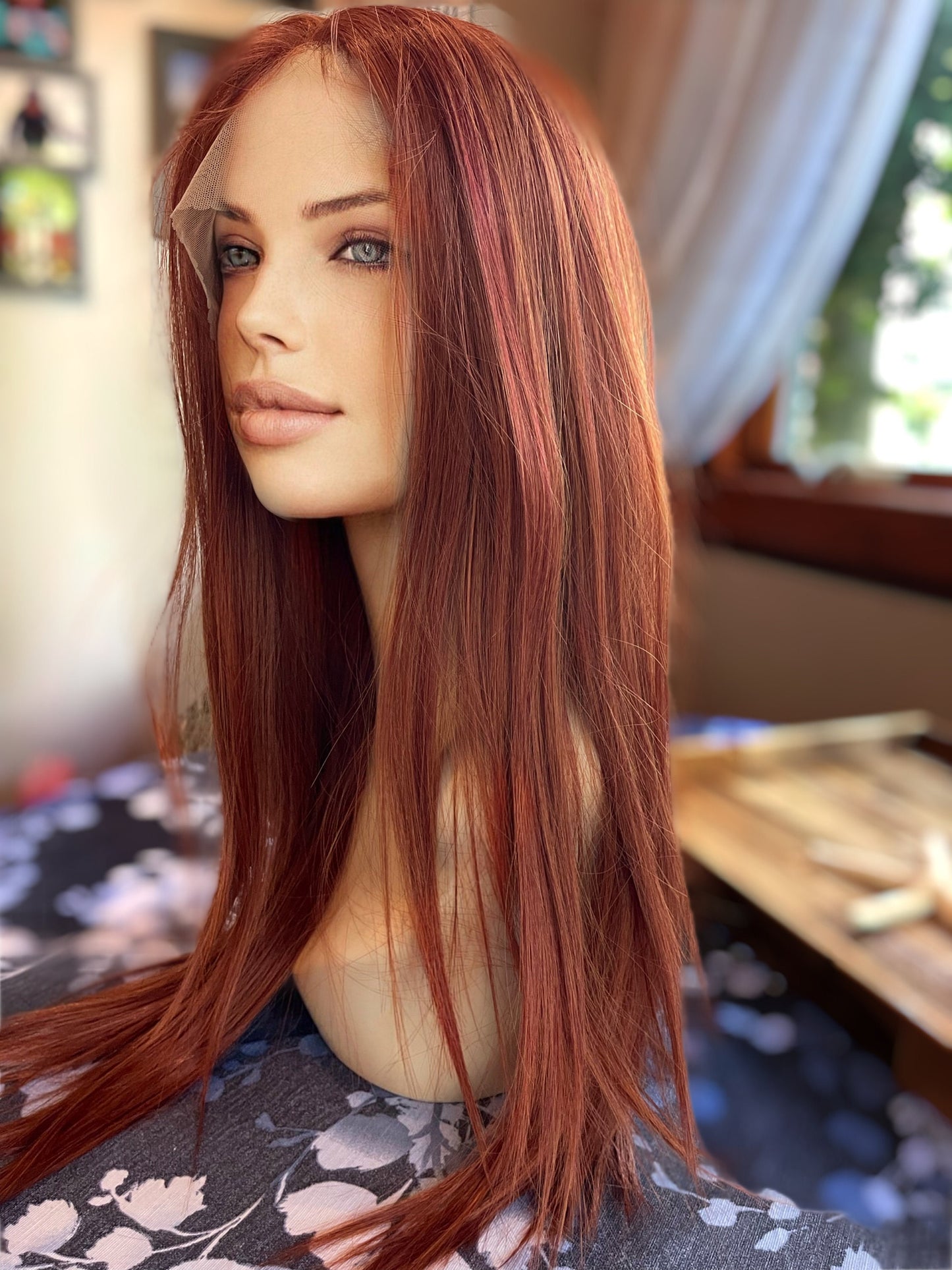 Copper Fire Straight Sleek Long Lace Front Wig Bold HD Synthetic High Heat Responsive Drag Chemo Alopecia