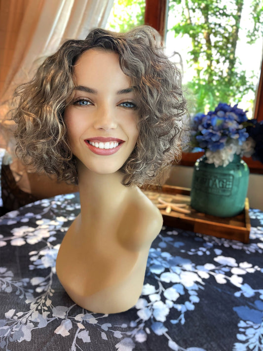 Inspire Classic Style Salt and Pepper Stacked Curly  Bob Wig Gray Short Salt And Pepper Grey Wig Medical Wig Fashion Wig