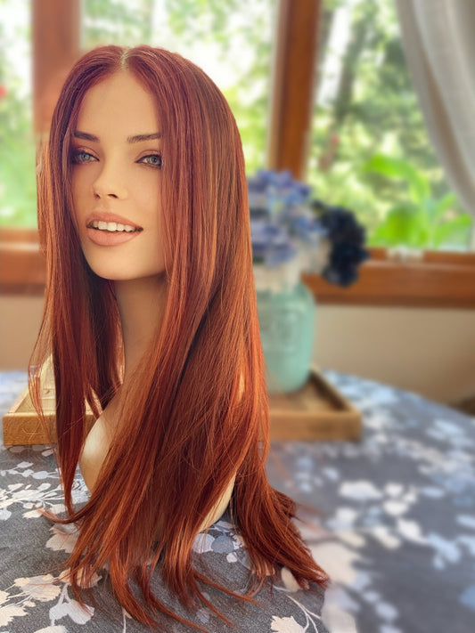 Copper Fire Straight Sleek Long Lace Front Wig Bold HD Synthetic High Heat Responsive Drag Chemo Alopecia