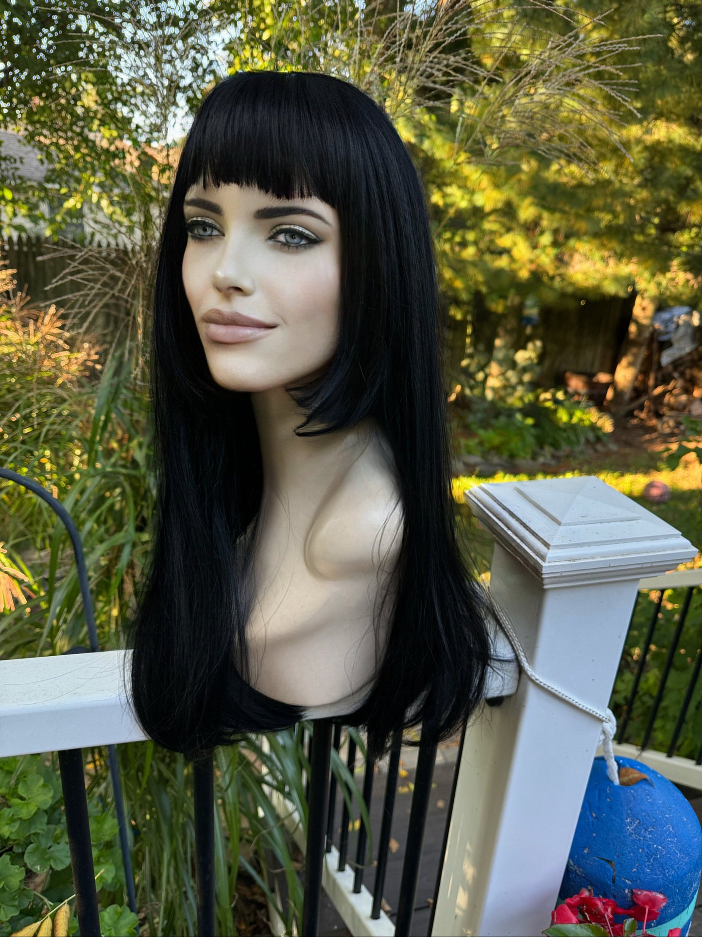 ABRACADABRA Bi Level Cut Full Bang Wig Jet Black Baby Bangs Wig HD Synthetic Wig Drag Wig Burlesque Lady Gaga Hime Cut The Wig Witch