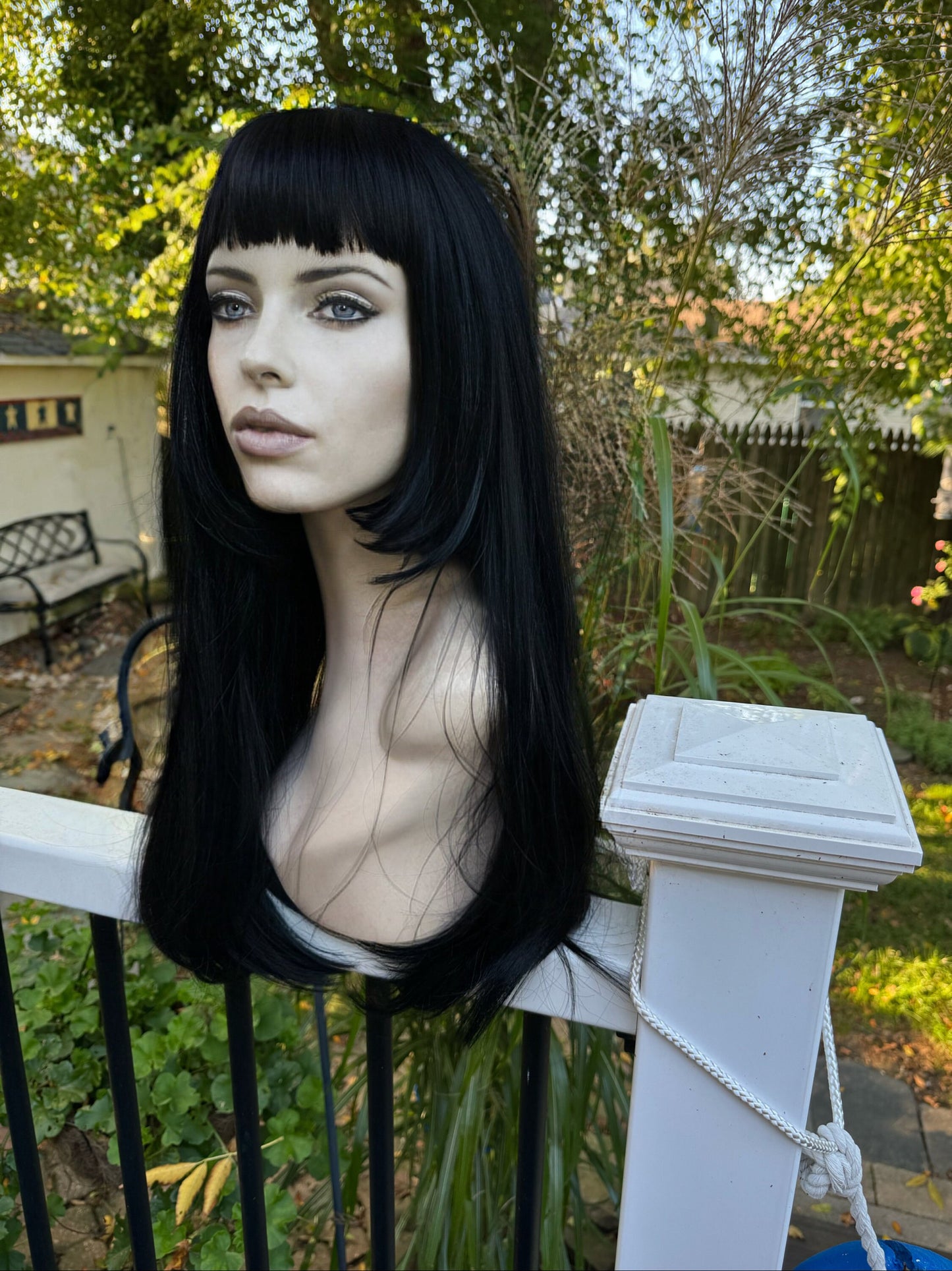 ABRACADABRA Bi Level Cut Full Bang Wig Jet Black Baby Bangs Wig HD Synthetic Wig Drag Wig Burlesque Lady Gaga Hime Cut The Wig Witch