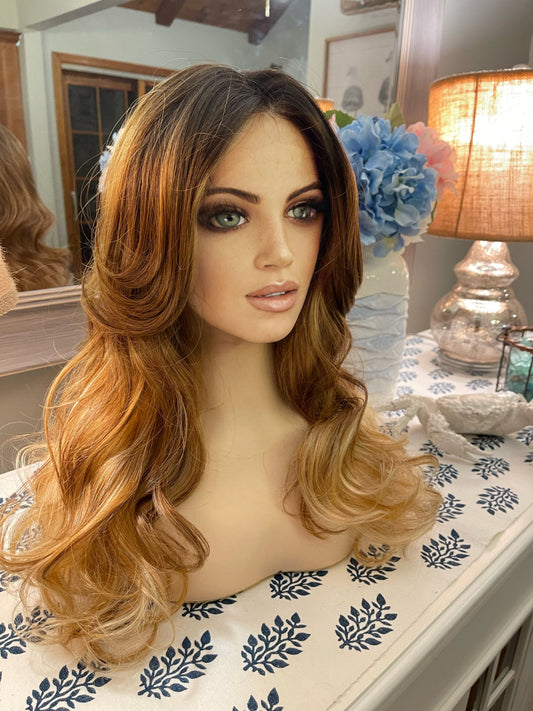 Pietra Gold Ginger Color Melt Wig Ombré Wig Velvety HD Fibers Transparent Lace Front Wig Wavy Loose Curl Wig Curls Ultra Glam Natural Wig