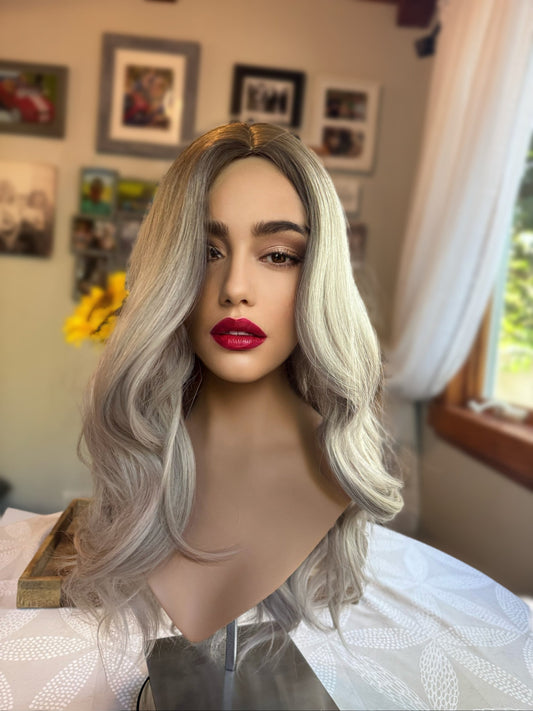 Chantal Sultry Waves Wig Grey Ashy Blonde Wig Long Wig Straight Wave Curl Hair Loss Chemotherapy Drag Showgirl Burlesque Hair