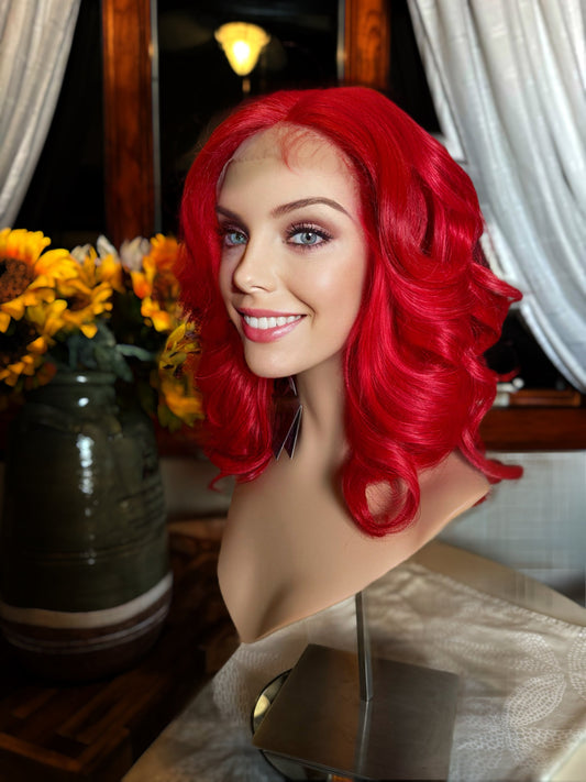 Cherry Bomb Bright Red Wig Medium Length Wig Long Wig Sharp Bob Wig Chic Dimensional Wig Chemo Wig Fashion Alopecia Wig Pixie Cut Wig