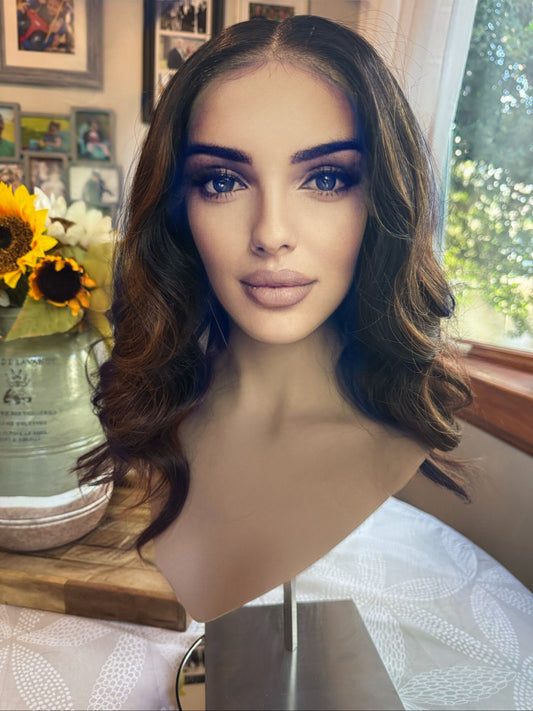 Lissa Wig Brunette Highlights Wig with Warm Blend Mini Mono Top Wig HD Human Synthetic Blend Transparent Lace Front Wig Long Smooth