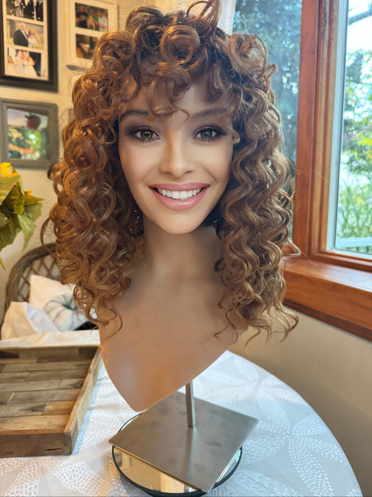 Tenderness Wig Medium Brown Golden Wig Ombré Big Curly Wig Chemotherapy Alopecia Trichotillomania Fashion Drag Wig Natural Wig