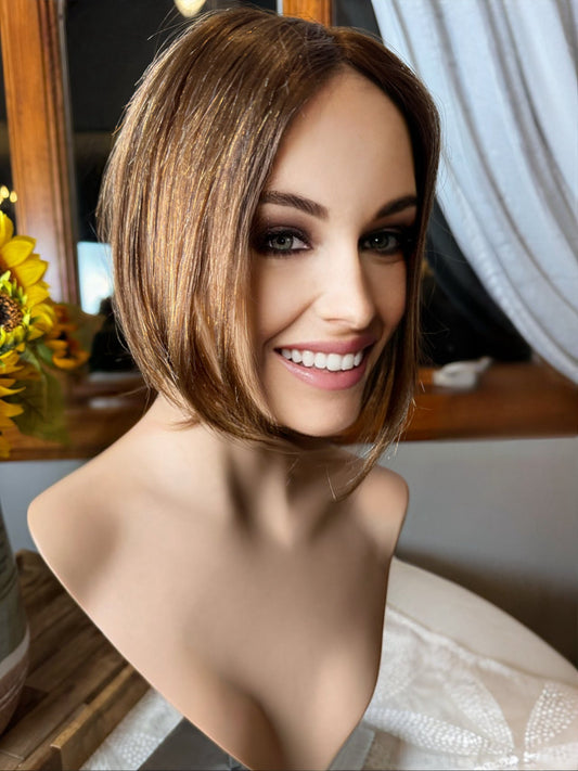 Cornette Light Medium Density Topper 5x5” 100% Human Hair Topper Wig Light Brown Lace Top Parting Topper for Clip In Topper No Bangs