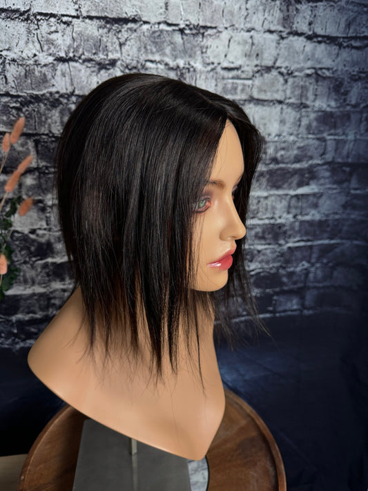 Custom 14” Yvette Natural Black Light Density Topper 100% Human Hair