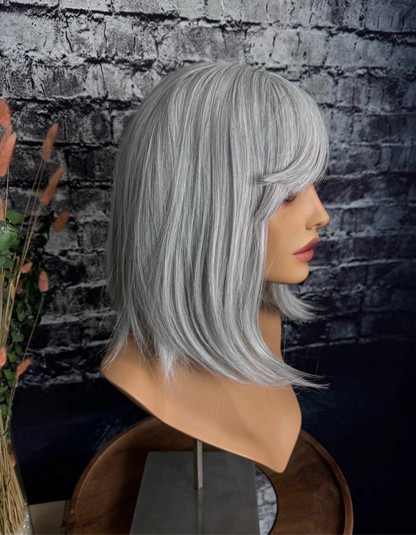 Willa White Grey Bob Wig With Bangs Salt and Pepper Bob Wig Dark Gray Short Salt And Pepper Grey Wig Medical Wig Fashion Wig