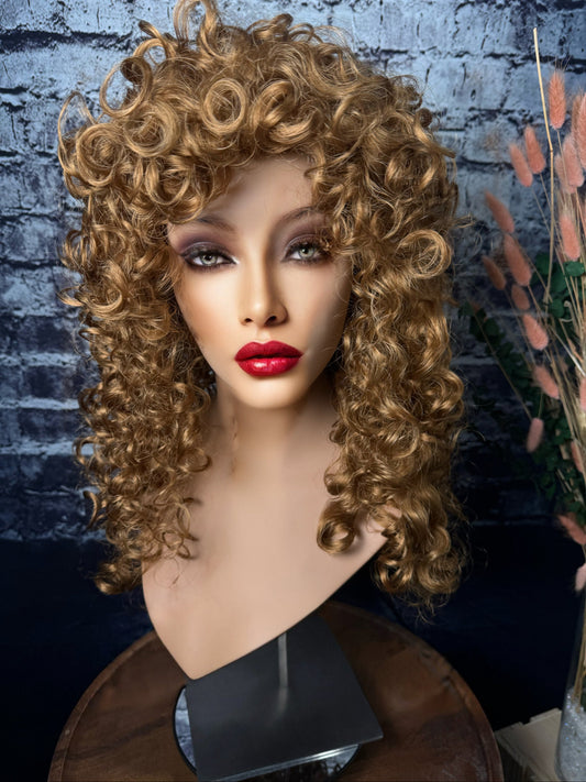 Into the Woods Curly High Drama Wig Shoulder Length Ginger Brown HD Synthetic Alopecia Chemo Wig Festival Boho Hair Festival Hair