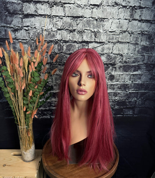 Spirit Pink Wig Magenta Pink Combo Highlights Wig Bangs Wig Straight Long Fringe Chemo Alopecia Wig