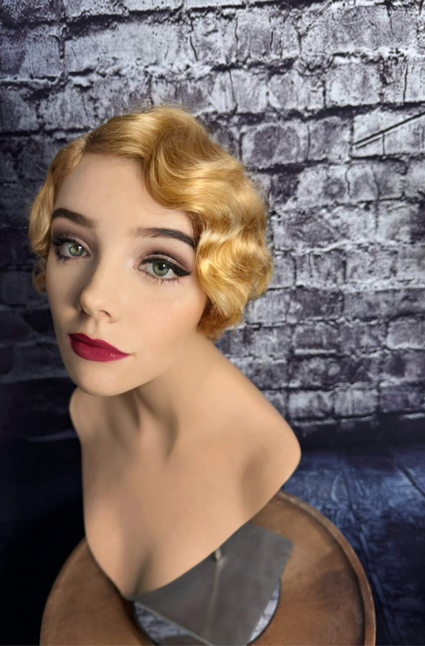 Daisy Finger Wave 1920’s Great Gatsby Wig 100% Human Hair Wig Short Cut Wig Curly Lightest Ginger Blonde Medical Wig Fashion Wig