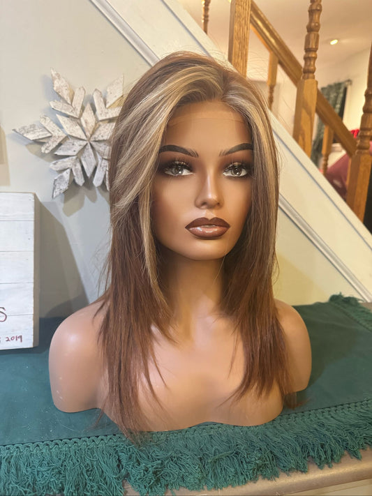 Kinship Custom Auburn With Blonde Premium Remy Human Hair Medical Wig 100% Hand Tied Silicone Lined Hand Tied  Wig Premium Chemo Alopecia