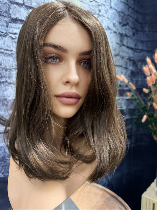 Affinity Custom Natural Medium Brown Mix Premium Select Remy Human Hair Medical Wig 100% Hand Tied Whole Lace Wig Chemo Alopecia