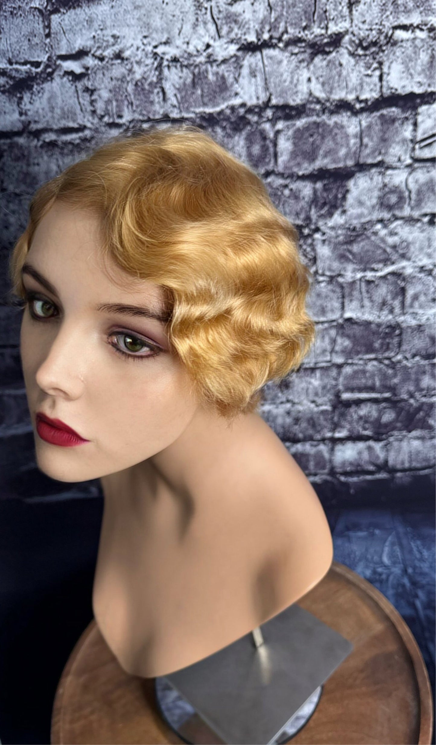 Daisy Finger Wave 1920’s Great Gatsby Wig 100% Human Hair Wig Short Cut Wig Curly Lightest Ginger Blonde Medical Wig Fashion Wig