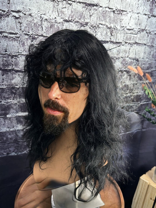 Joey Ramones Rock Wig Metalhead KISS Mötley Crüe Costume  Stage Wig Long Large Cap Unisex Black Wig  Rooted Wavy Heart Loose Wave Wild Wig