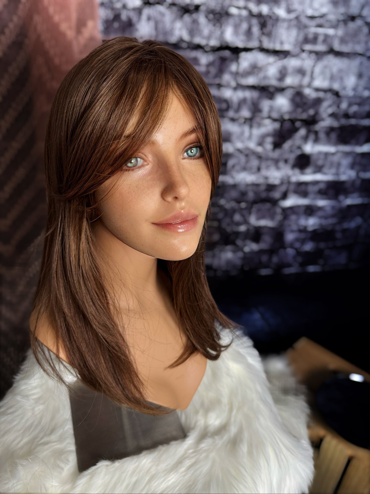 Coquette Warm Medium Brown Ombre Topper Light Bangs Heat Safe Synthetic Silk Top Parting Topper