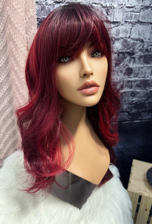 Cha Cha Cheri Butterfly Layers Marbled Red and Black Wig Long Wig Hd Synthetic Hair Loss Alopecia Trichotillomania Layers Showgirl Rock