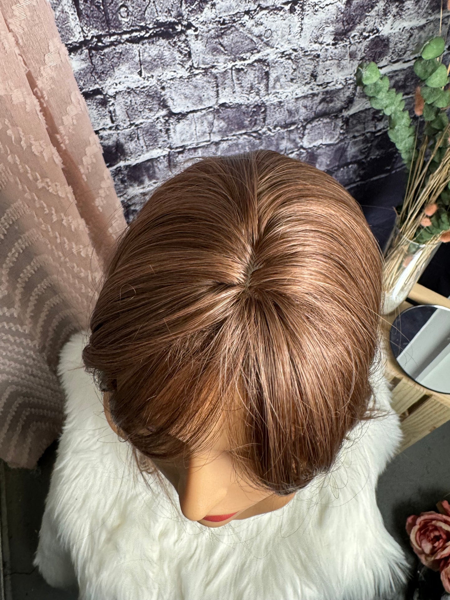 Coquette Warm Medium Brown Ombre Topper Light Bangs Heat Safe Synthetic Silk Top Parting Topper