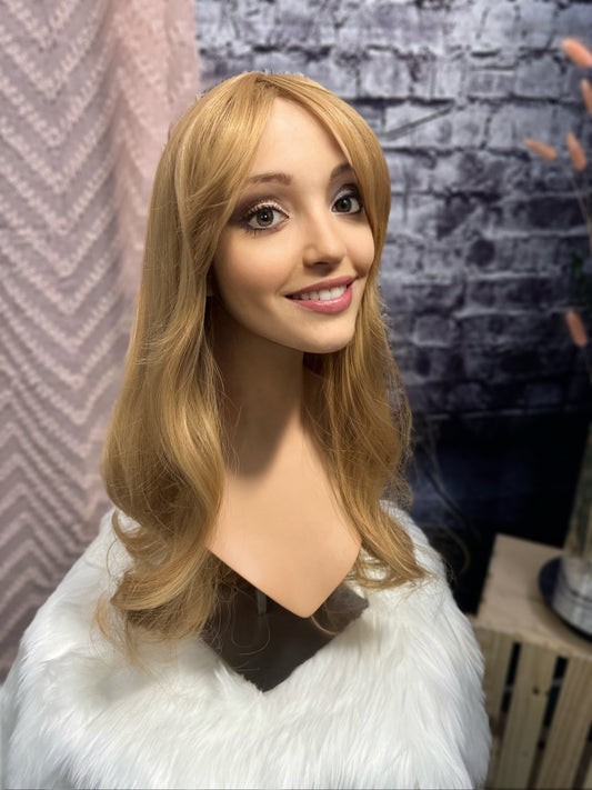 Wanda Medium Buttery Ginger Blonde Wig Wavy Wig Medium Blonde Warm Toned Ginger Wig HD Synthetic Heat Safe Fibers Ready to Wear Glueless