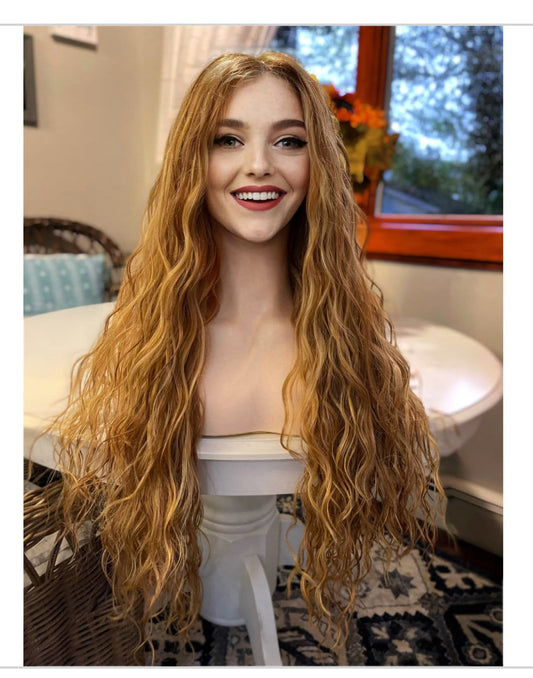 Add Bangs Adrianna 360 Unique Parting Updo Ready Wig Center Part 90’s Highlights Ginger Chunky Highlights Blonde Wig Human Blend Heat