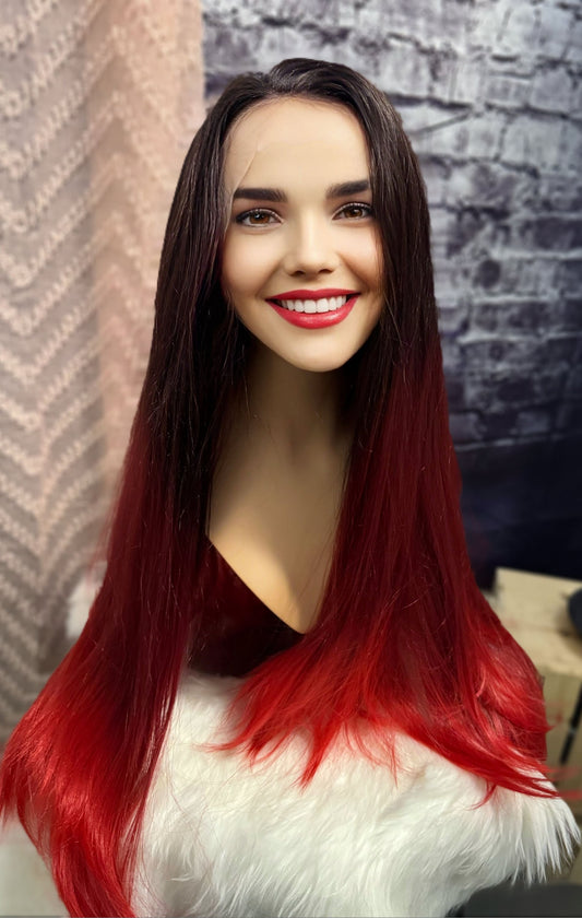 Myssi Extra Long Slow Burn Ombré Red and Black Wig Lace Front Wig Goth Drag Hairloss