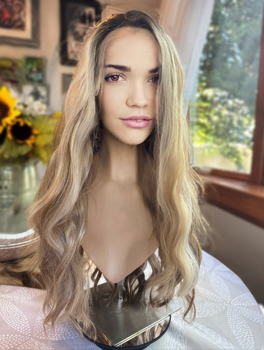 Donna Old Money Blonde Wig Soft Light Blonde Mixed Blonde Rooted Wig Lace Frontal Wig Hand Tied Wig Anime Medical Cosplay Showgirl Wig