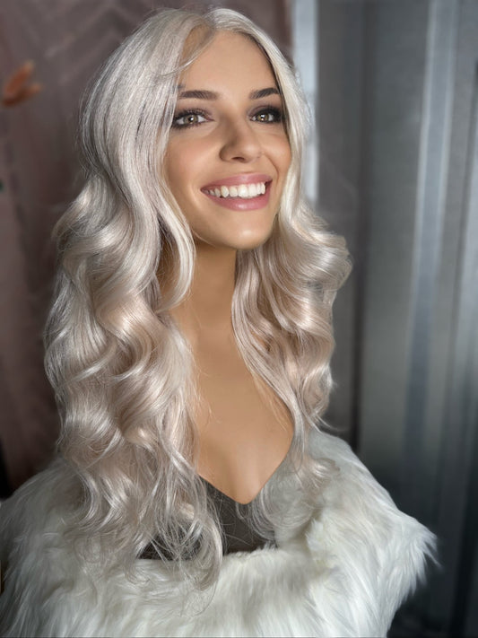 Jupiter Wig Pastel Blush Blonde Wig Loose Curl Hand Tied Lace-front Wig Chemo Alopecia Lace Front Wig