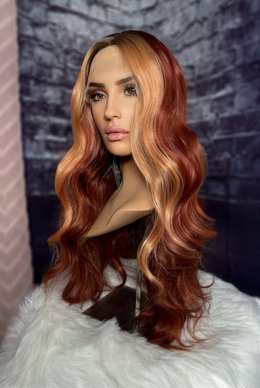 Spark Duotone Redhead Strawberry Blonde Wig Wavy Wig Lace Frontal HD Synthetic Wig