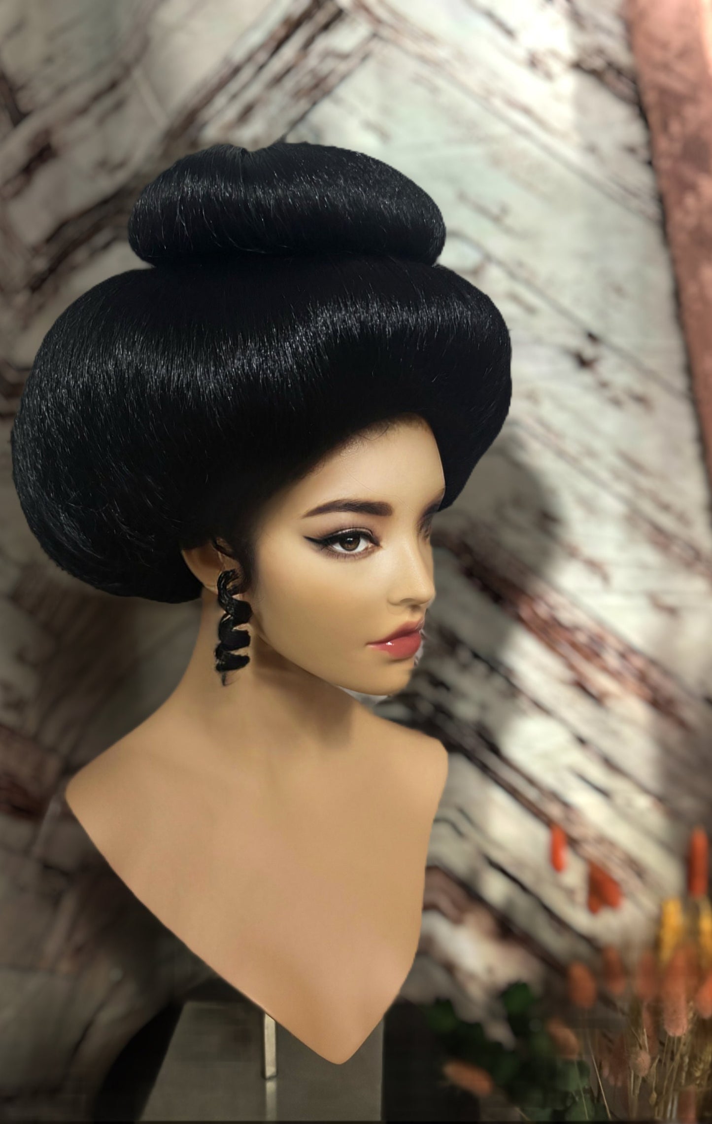 Shogun Premium Japanese Teahouse Wig Geisha Black Updo Katsura Wig