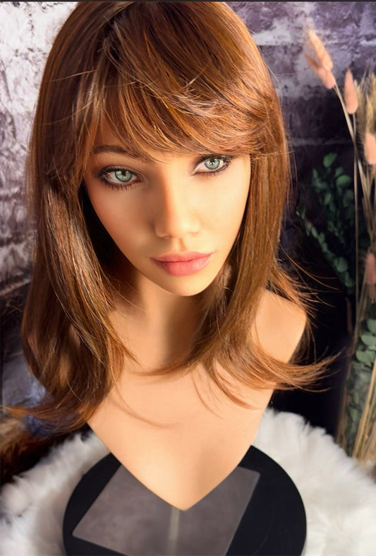 Cella Ginger Highlights Wig With Bangs Subtle Layers and Soft Movement Wig