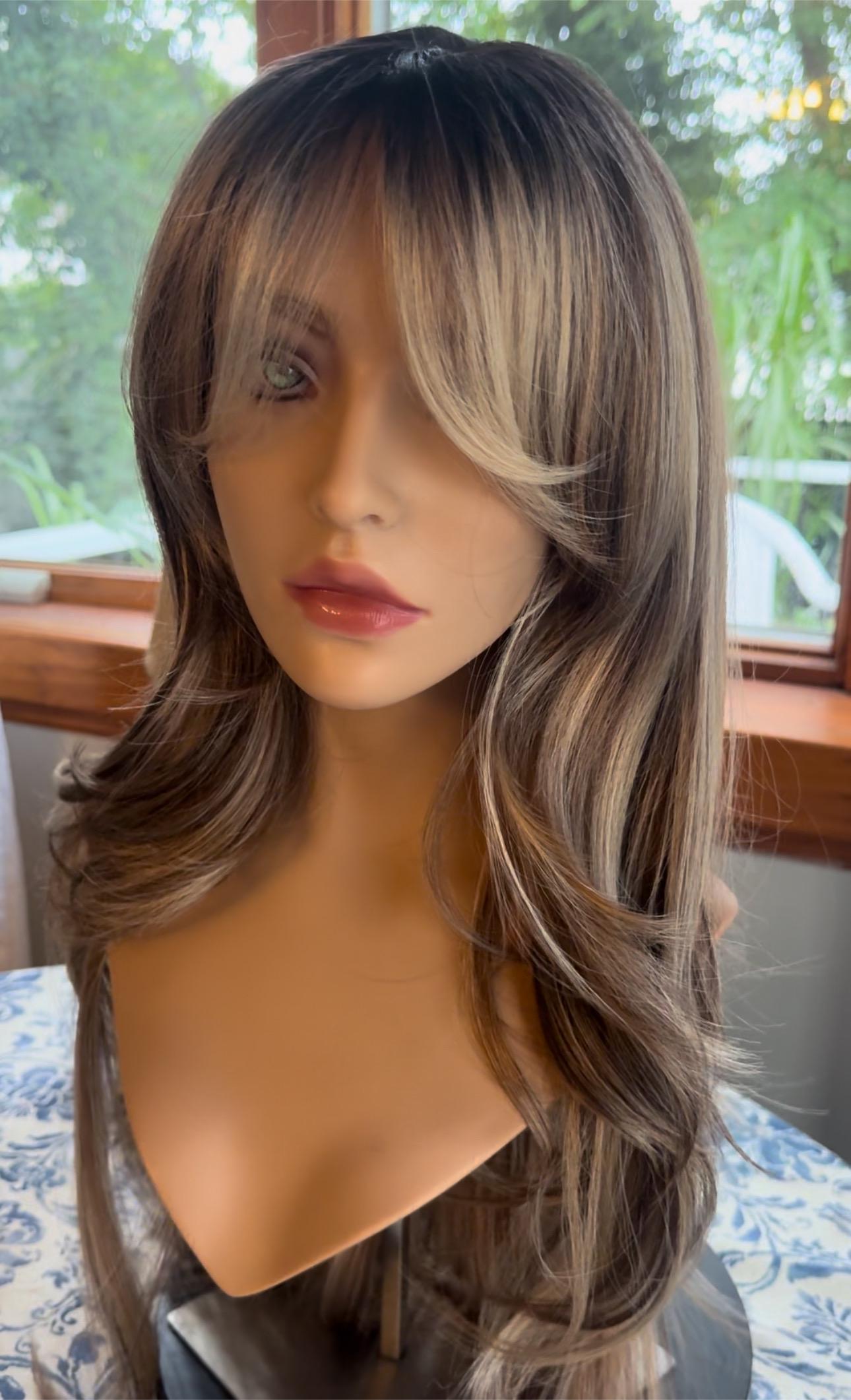 Soft Rock Beautiful Bangs Wig Long Brown Chunky Highlight Wig HD Fiber Realistic Parting Wig Glueless Easy To Wear Beginner Friendly Wig