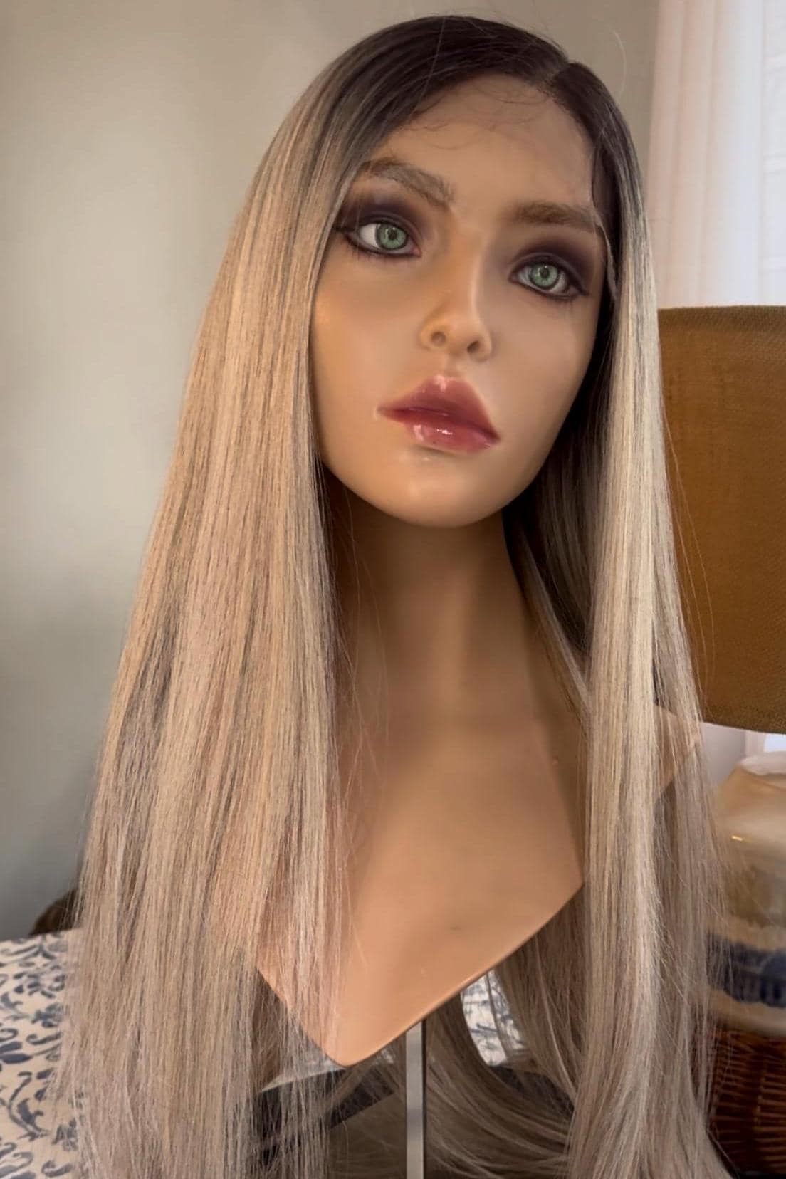 Gutsy Ombre Color Melt Wig Blonde High and Lowlight Straight Long Wig Lace Front Swiss Lace Wig Alopecia Chemo Side Parting