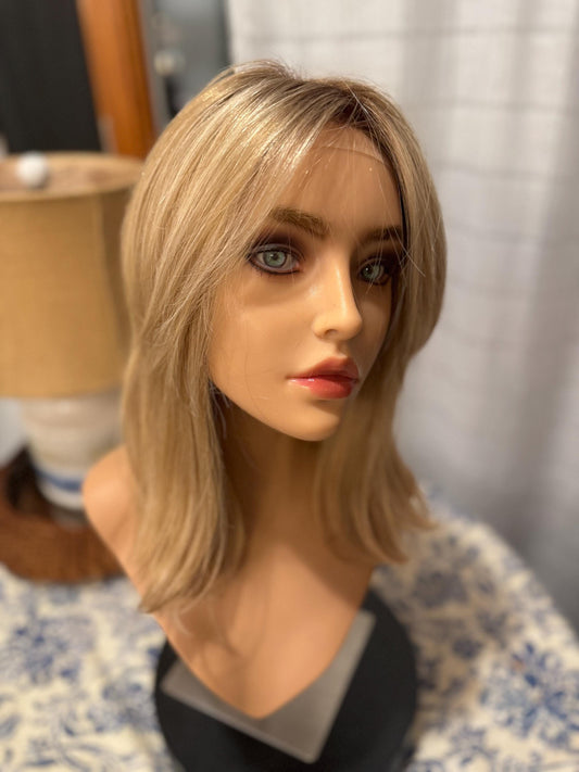 Kinship Custom Golden Blonde Premium Remy Human Hair Medical Wig 100% Hand Tied Silicone Lined Hand Tied  Wig Premium Chemo Alopecia