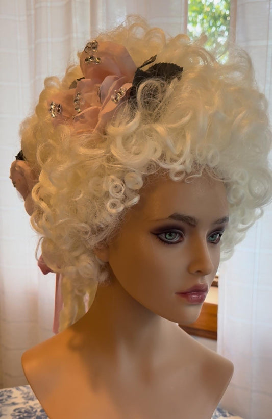 Marie Antoinette Rococo Roses and Crystals French Costume Powdered Wig White Curls Bridgerton Princess Vogue Baroque Custom Wig Creation