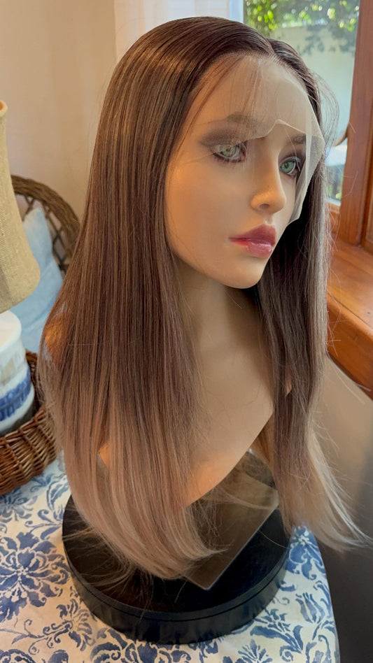 Cammie Lace Front Straight Soft Ombre Brunette Blonde Wig Cool and Warm Rooted Color Big Body Wig Model Vibes Extra Long