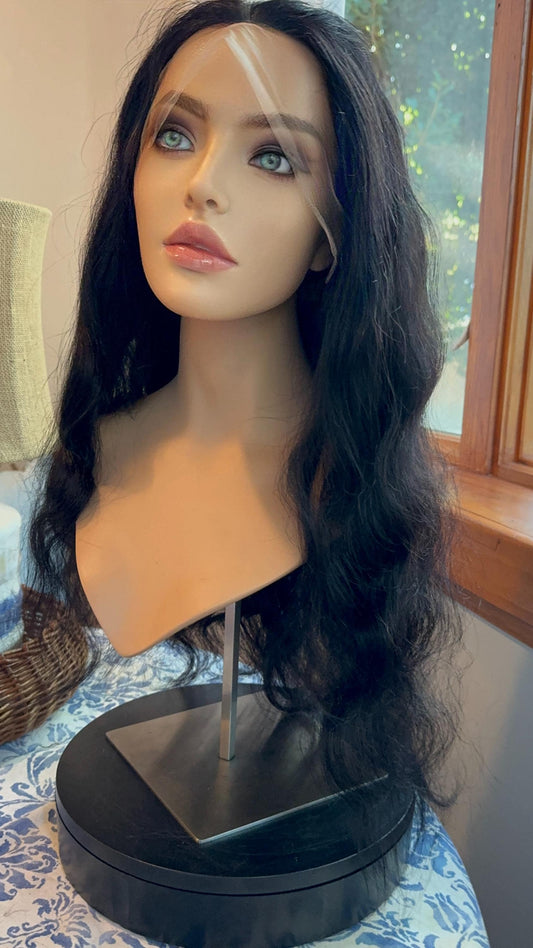 Lydia 100% Remy Human Hair Frontal Wig Black Custom Human Hair Hand Tied Brunette Wig Premium Lace Alopecia Wig Chemo