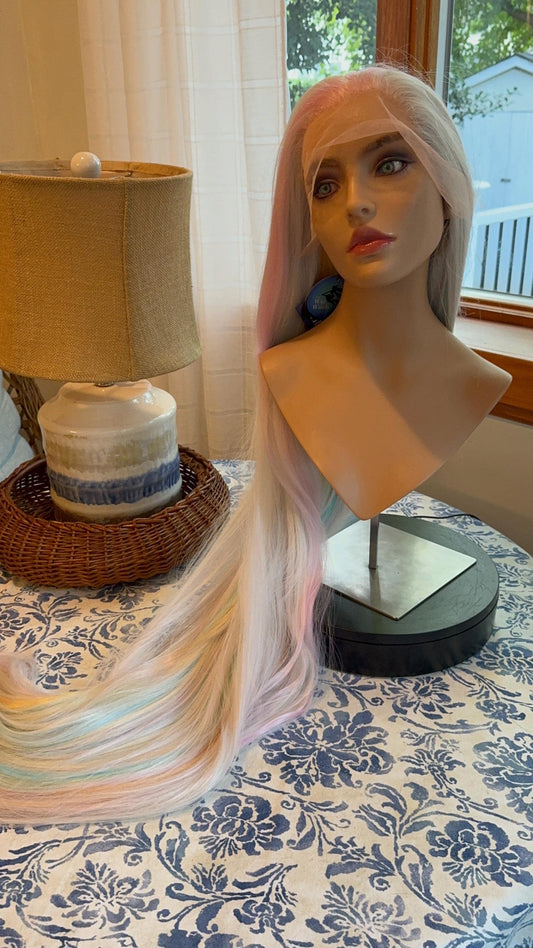 Rainbow Girl Ultra Long 5 Feet Wig Sleek Wig Long Wig White  Wig Lace Frontal Free Parting Wig Lace Front Wig Cosplay Theater Showgirl Drag