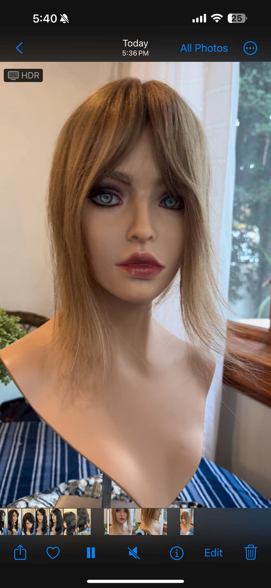 Babette Light Density Topper 100% Human Hair Topper Wig Natural Dark Blonde Silk Top Parting Topper for Clip In Bangs Topper