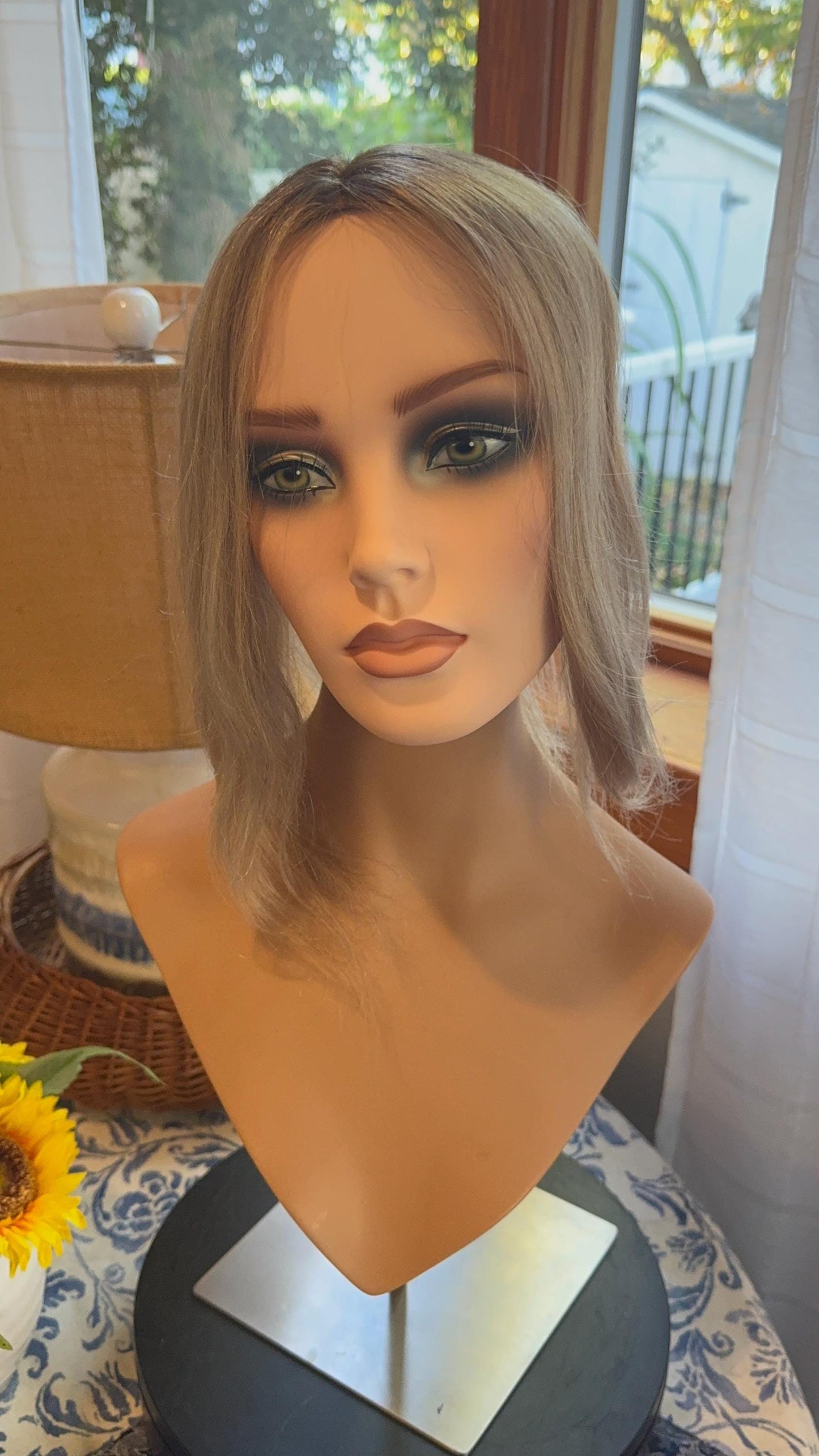 Vernette Light Density Topper 100% Human Hair Topper Wig Smoky Blonde Rooted Silk Top Parting Topper for Clip In Hair