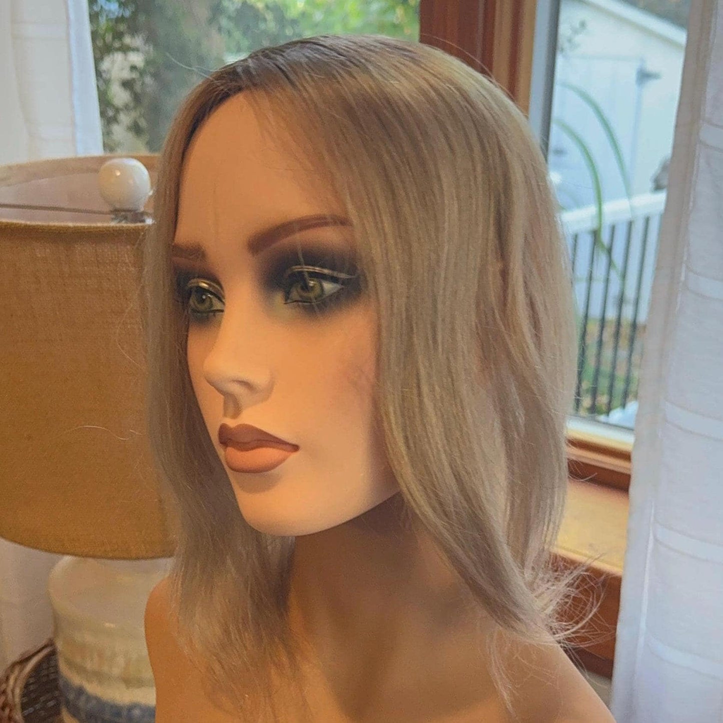 Vernette Light Density Topper 100% Human Hair Topper Wig Smoky Blonde Rooted Silk Top Parting Topper for Clip In Hair