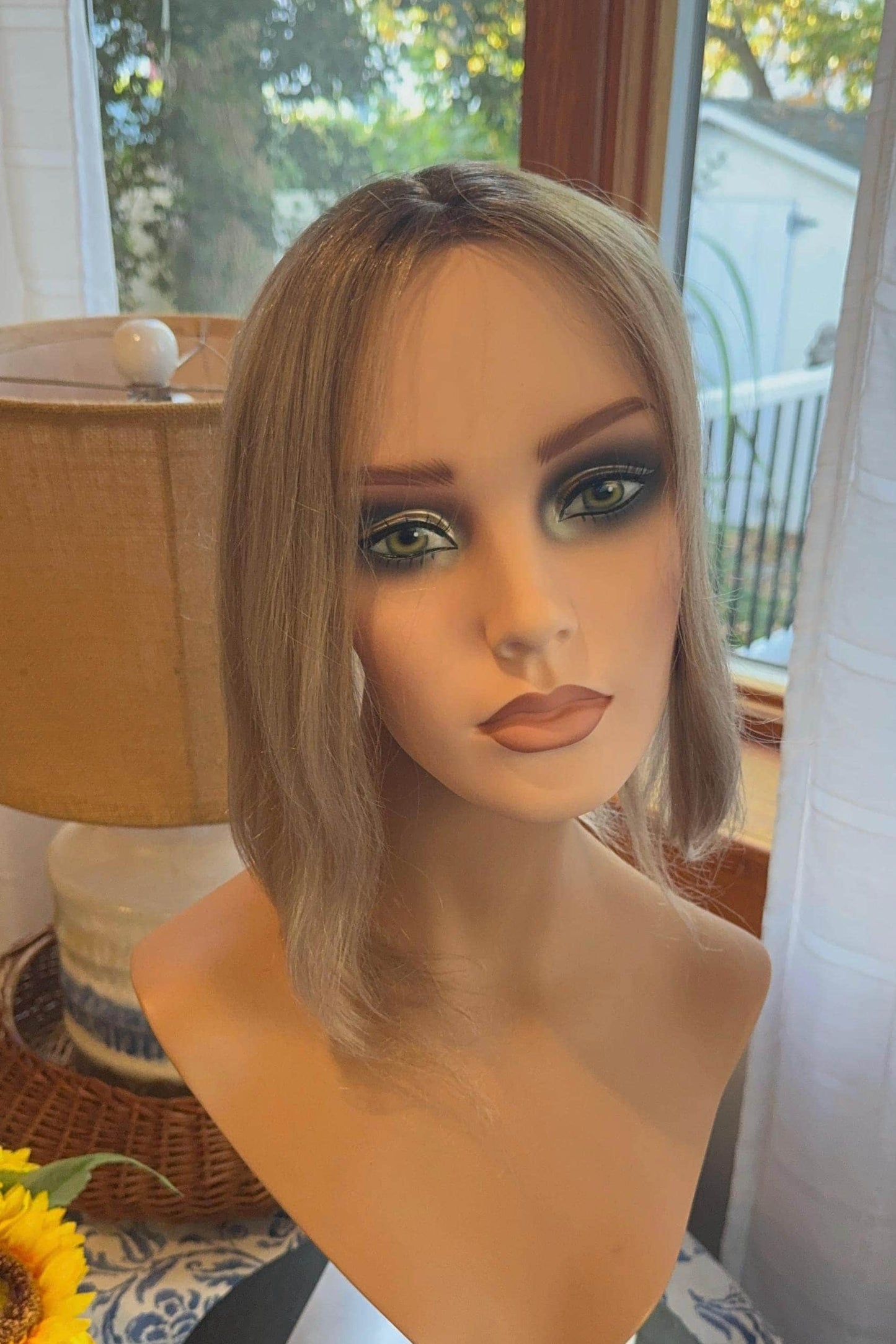 Vernette Light Density Topper 100% Human Hair Topper Wig Smoky Blonde Rooted Silk Top Parting Topper for Clip In Hair