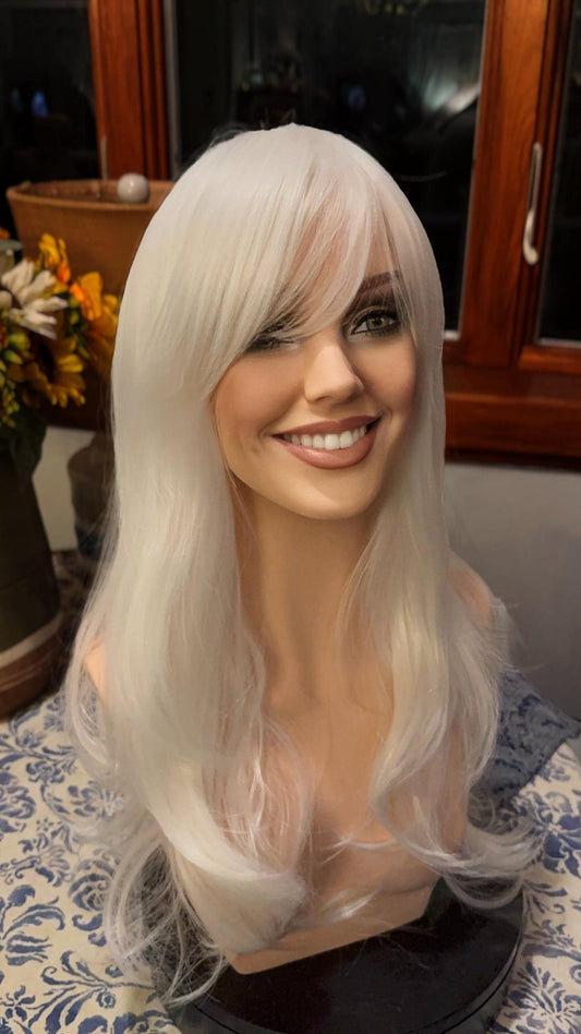 Snowdrop White Wig With Bangs Subtle Layers and Soft Movement Wig