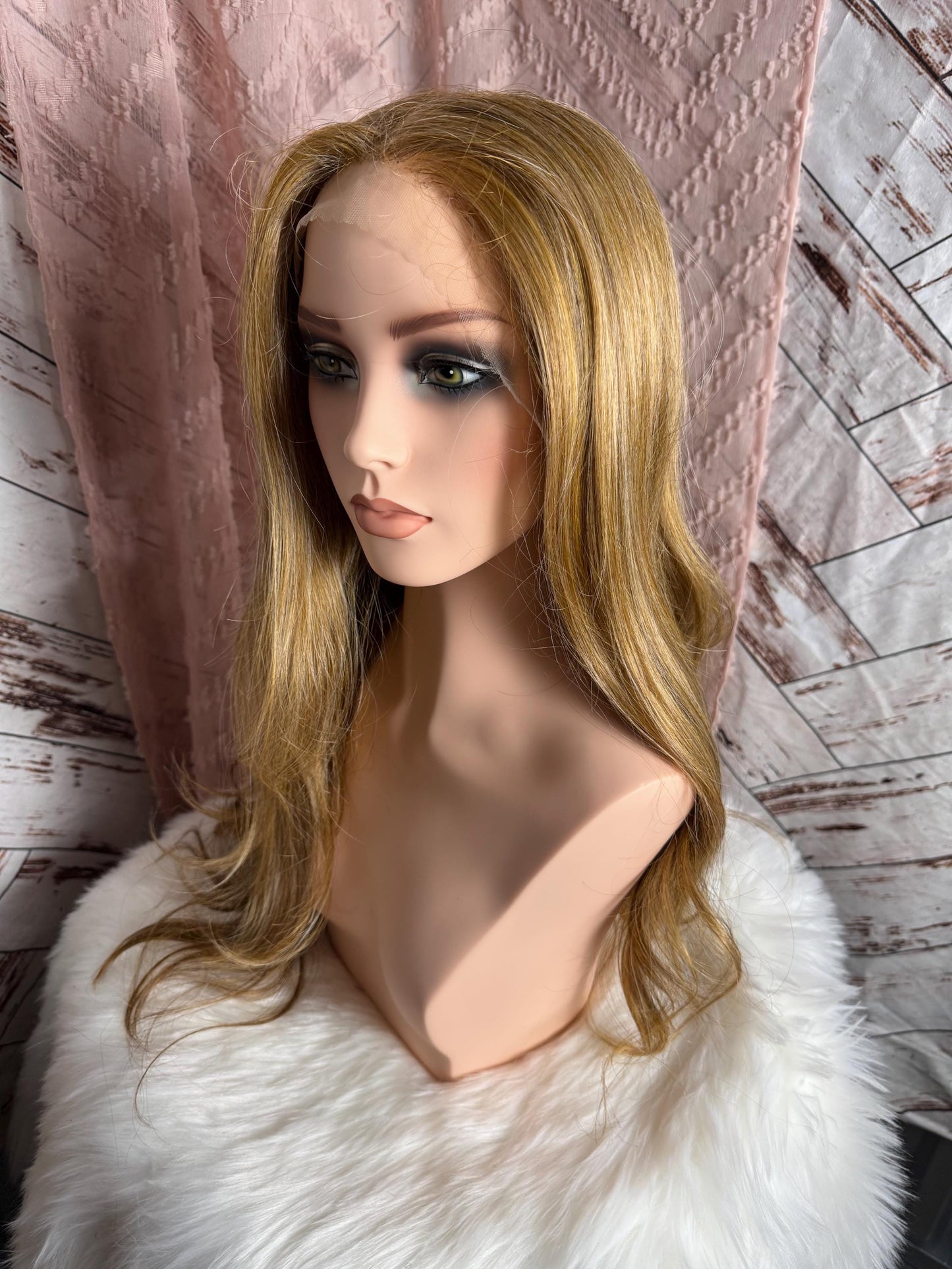 Sweetpea Swiss Lace Mono Top Frontal Golden Strawberry Blonde Hd Synthetic Hand Tied Lace Front Wig Parting Wig Lace Wig