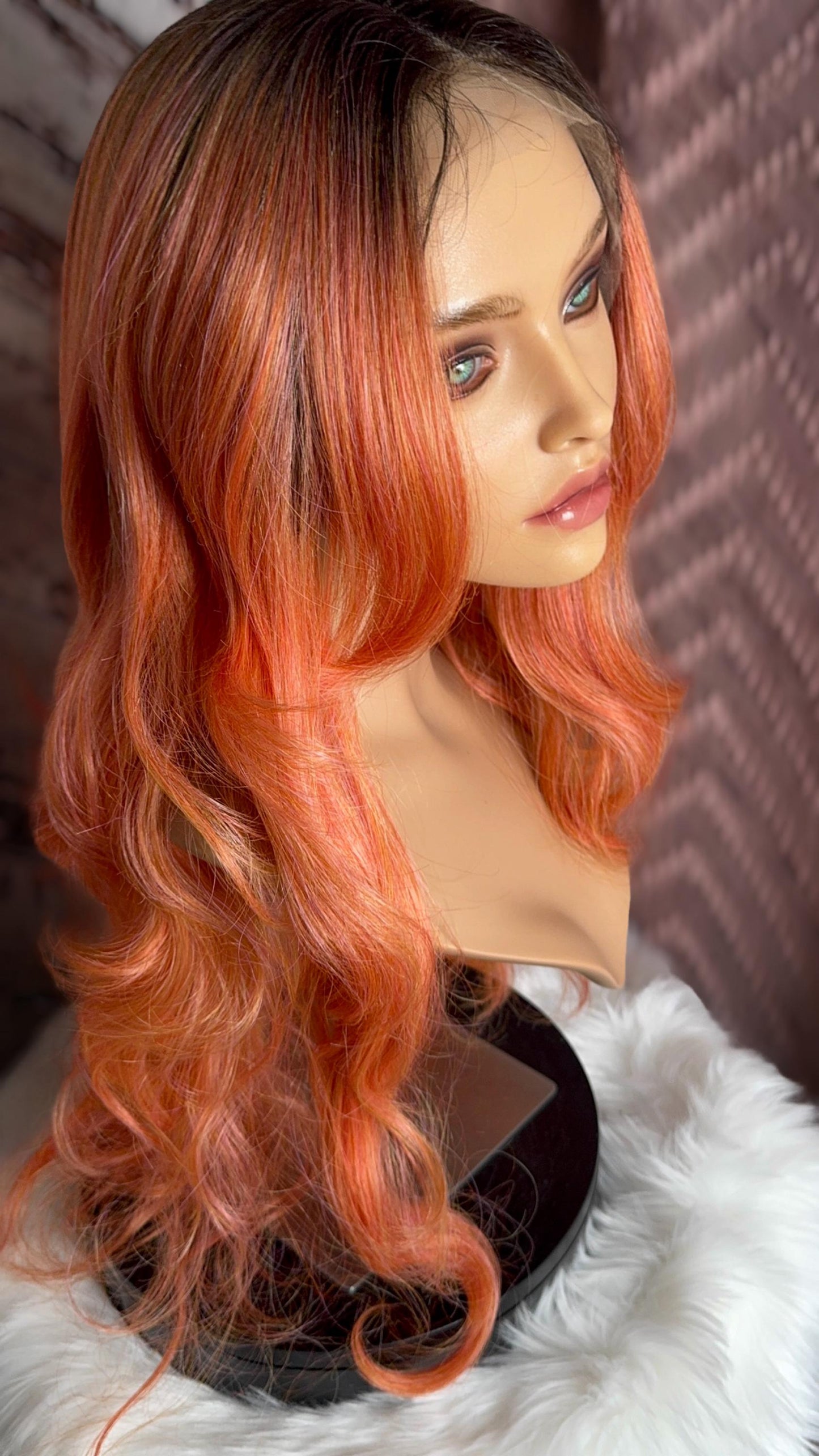 Electric Jane Electric Tangerine Color Layers Side Bang Mono Top Frontal Wig HD Lace Wig Synthetic The Wig Witch EDM Festival Hair