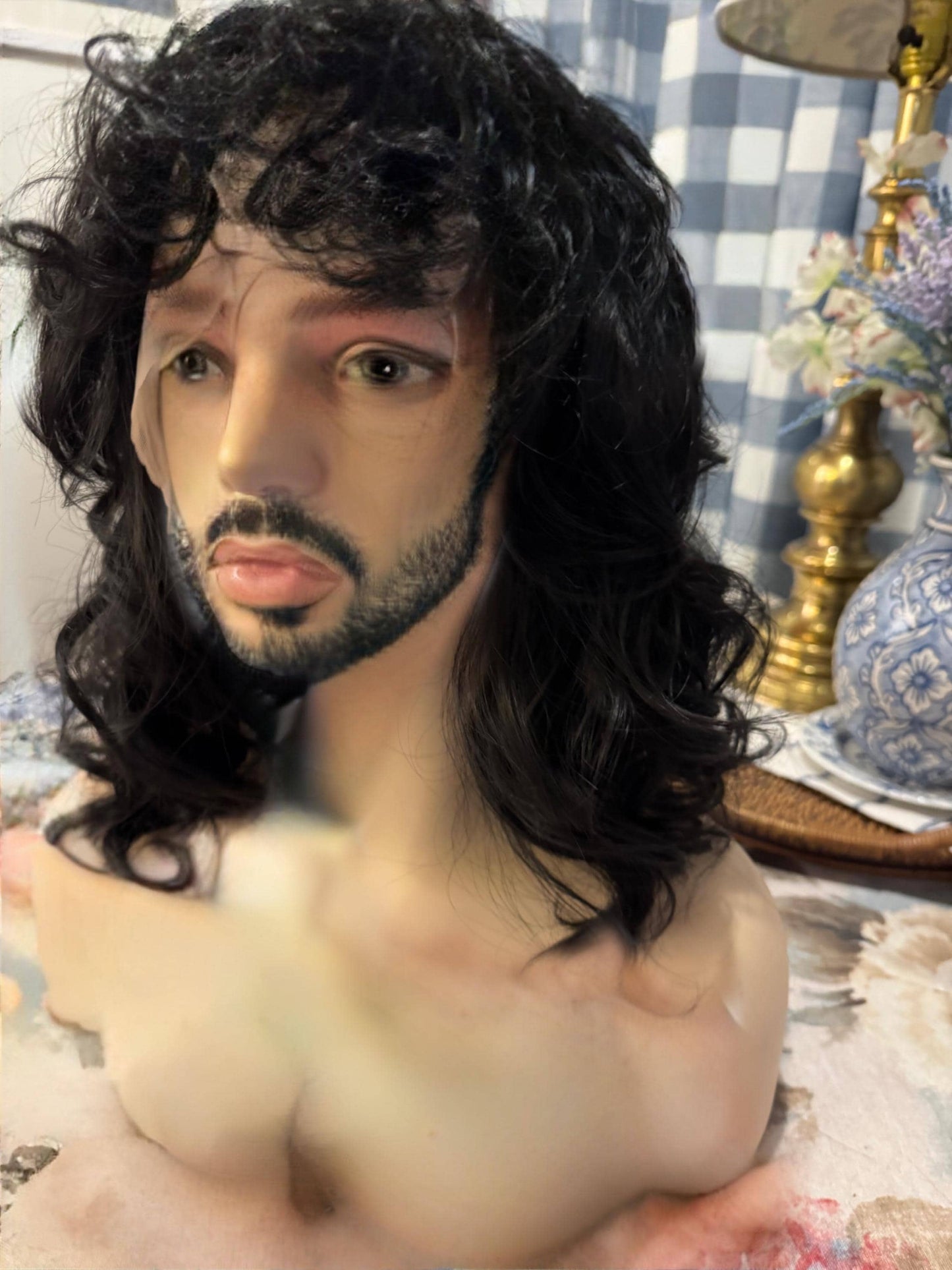 Cat Stevens Lace Front Musician Wig Folk Rock Metal 60’s 70’s 80’s Costume Stage Wig Long Large Cap Unisex Men’s Darkest Brown Wig