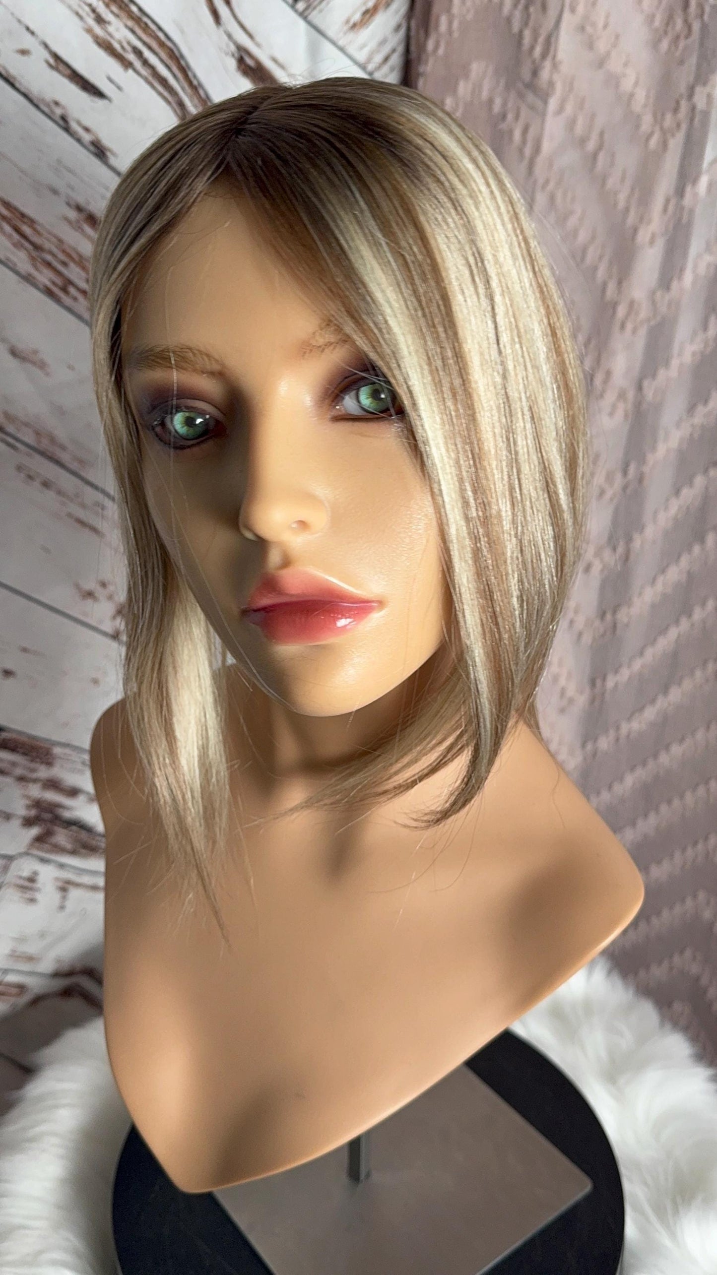 Lafayette Light Density Topper 100% Human Hair Topper Wig Warm Light Blonde Ombré Root Color Blend Silk Top The Wig Witch