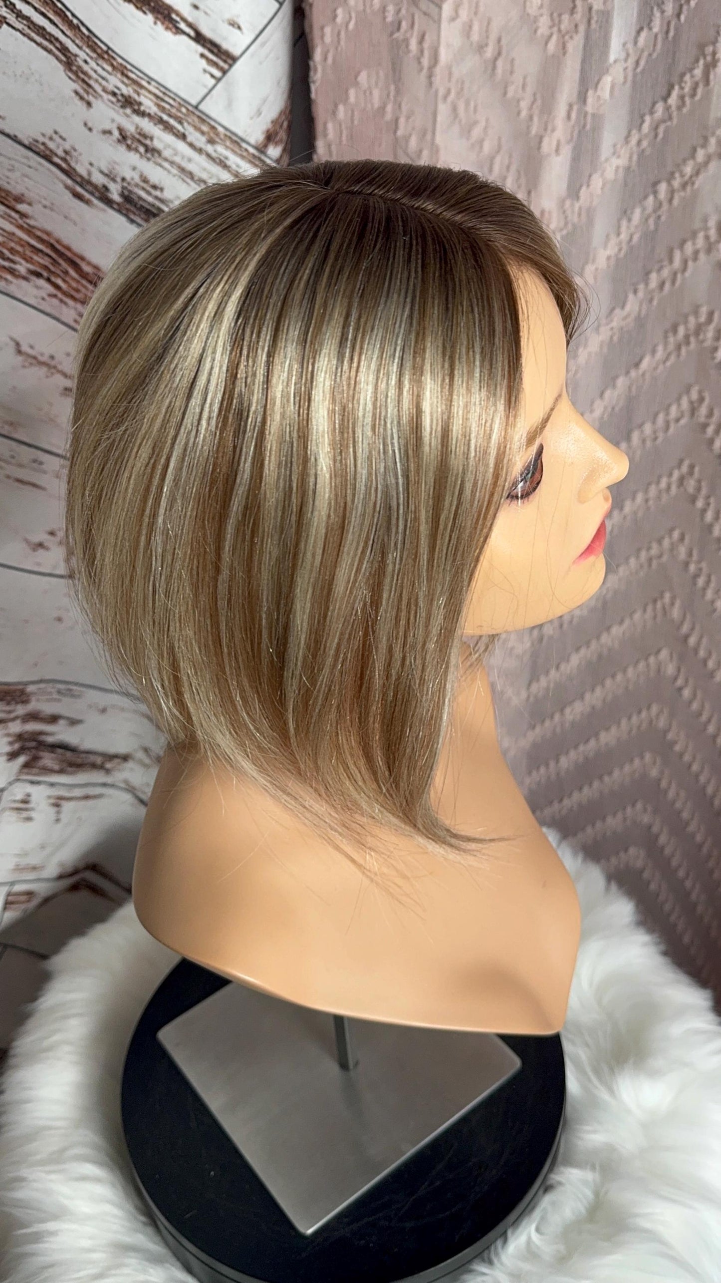 Lafayette Light Density Topper 100% Human Hair Topper Wig Warm Light Blonde Ombré Root Color Blend Silk Top The Wig Witch