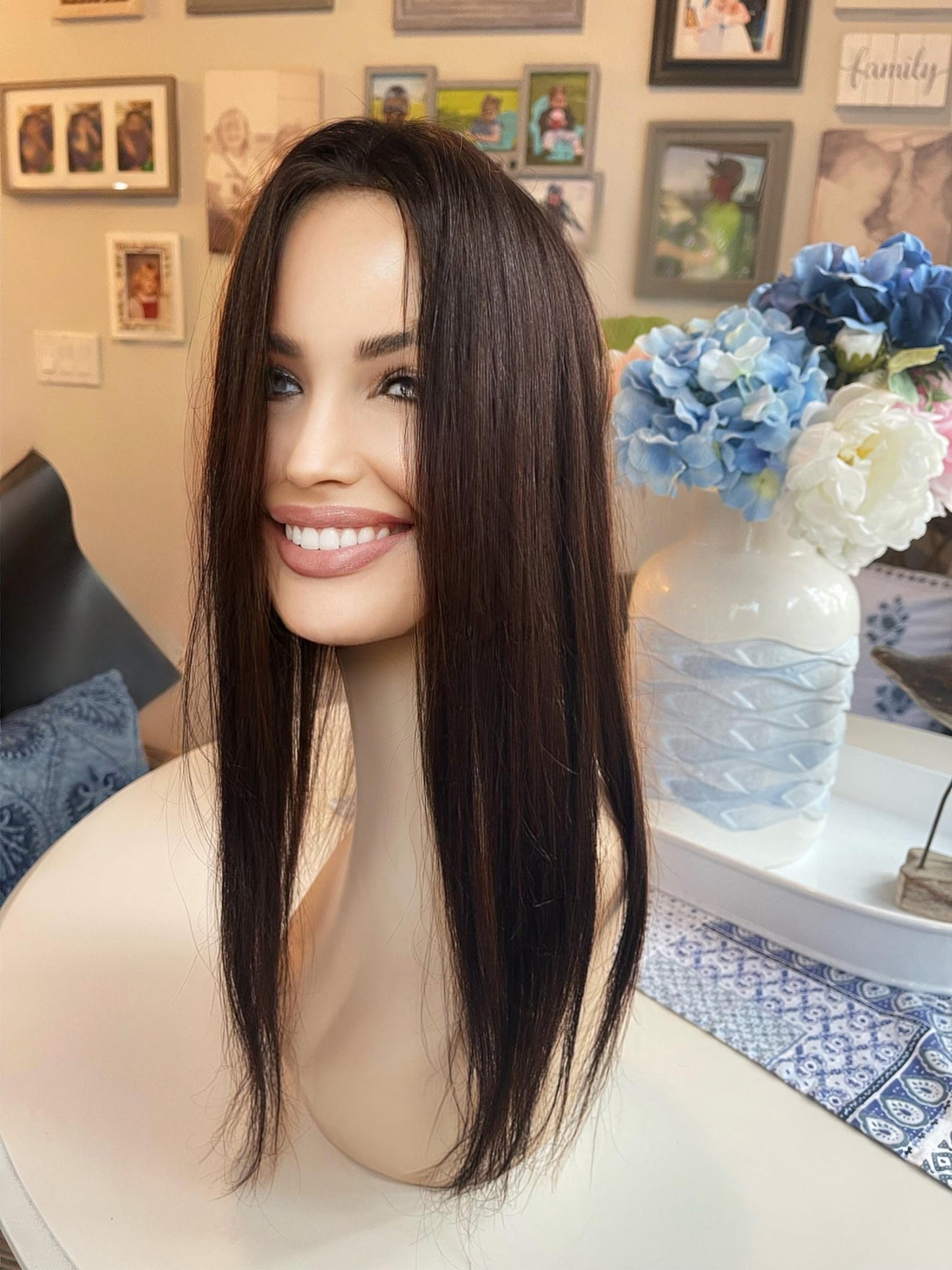 Henriette 18” Natural Dark Brown Light Density Topper 100% Human Hair Topper Natural Mono Silk Top The Wig Witch